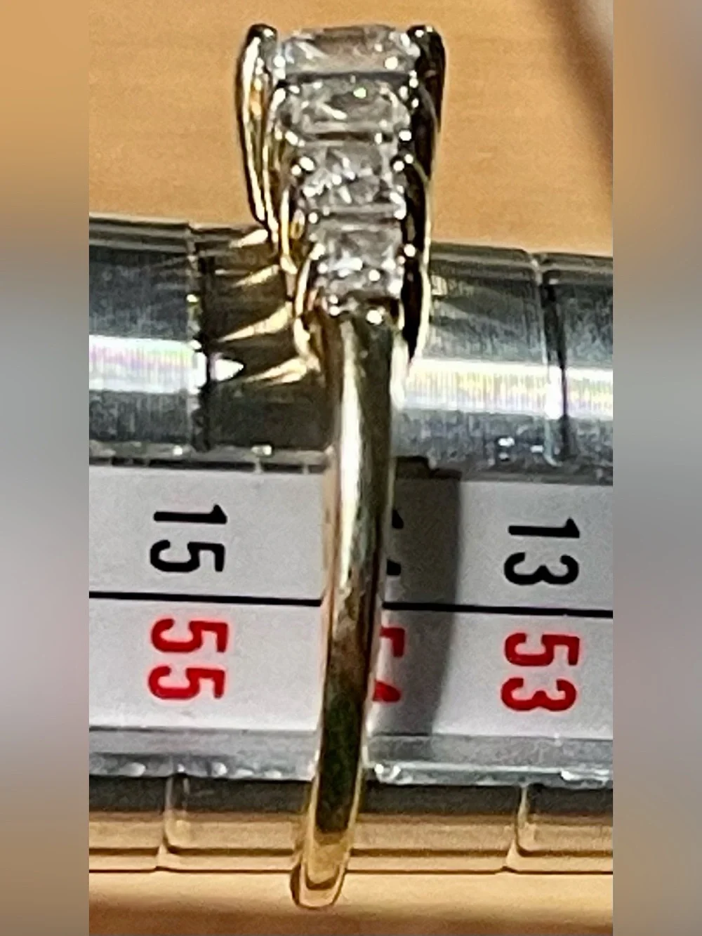 Stamped 10KT Yellow Gold and  7 stone CZ Princess cut ring. Size 7 stunning - Picture 12 of 16